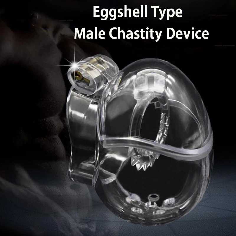 Fully Encircled Eggshell Design Male Chastity Device Plastic Cock Cage With Anti shedding Ring Penis Lock.jpg Q90.jpg