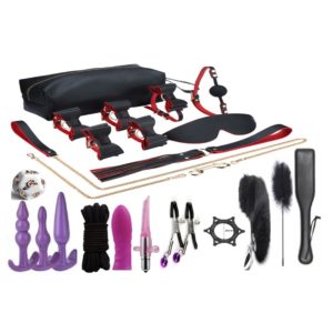 Elegant Kink 21 Piece BDSM Leather Play Set – Red Black Luxury Kit red