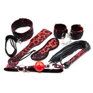 Black Red BDSM Leather Wrist Ankle Restraints Kit1 1 1 1 1 1 2