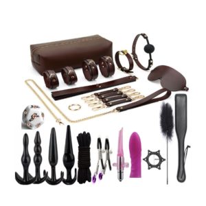 Brown Leather BDSM Collection – 21 Piece Power Exchange and Discipline Kit 3 1